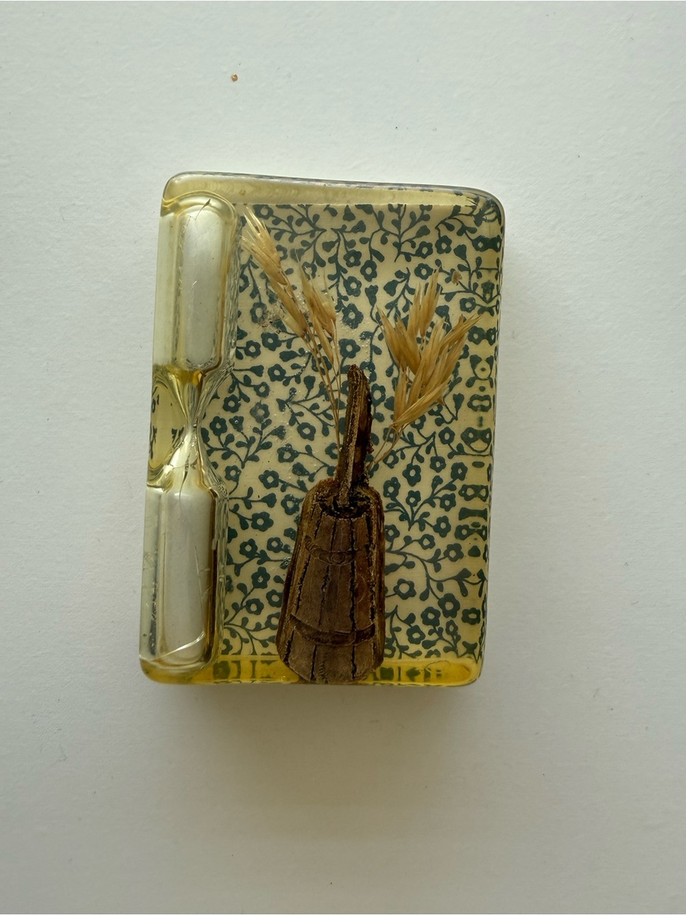 Source Unknown Yellow and Brown Floral Resin Paperweight
